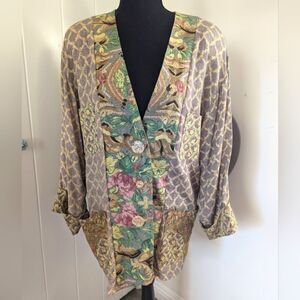 VTG Componix Patchwork Floral Embroidered Top Shacket Cottagecore Prairiecore SM